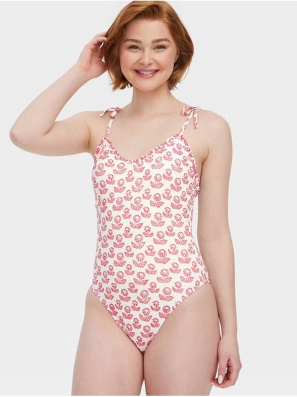 Roller Rabbit Women's Floral Tie-Shoulder One Piece Swimsuit Red, NWT